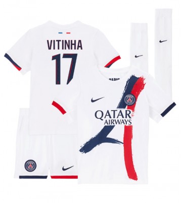 Paris Saint-Germain Vitinha #17 Segunda Equipación Niños 2024-25 Manga Corta (+ Pantalones cortos)